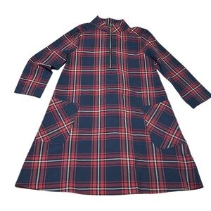 Zara Basic Plaid Women's Long Sleeve Dress With Pockets Size XS Red And Blue